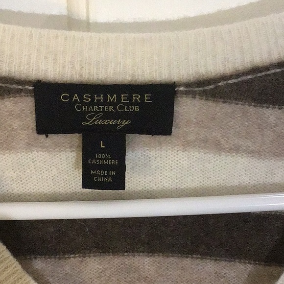 Charter Club 100% Cashmere Striped V-Neck Sweater Women’s Large - Picture 2 of 6